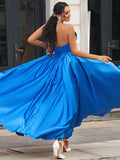A-Line/Princess Satin Ruffles Sweetheart Sleeveless Floor-Length Dresses TPP0001553