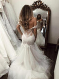 Trumpet/Mermaid Tulle Applique Off-the-Shoulder Sleeveless Sweep/Brush Train Wedding Dresses TPP0006097