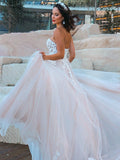 A-Line/Princess Sweetheart Tulle Applique Sleeveless Sweep/Brush Train Wedding Dresses TPP0006080