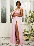 A-Line/Princess Chiffon Applique Scoop Sleeveless Floor-Length Bridesmaid Dresses TPP0004918