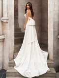 Sheath/Column Satin Ruched Strapless Sleeveless Court Train Wedding Dresses TPP0006447