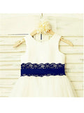 A-line/Princess Scoop Sleeveless Lace Tea-Length Tulle Flower Girl Dresses TPP0007827