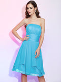 A-Line/Princess Strapless Sleeveless Pleats Short Chiffon Bridesmaid Dresses TPP0005273