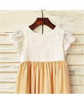 A-line/Princess Scoop Short Sleeves Tea-Length Chiffon Flower Girl Dresses TPP0007838
