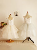 A-Line/Princess Tulle Layers Scoop Sleeveless Knee-Length Flower Girl Dresses TPP0007918