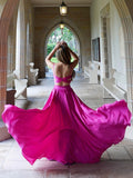 A-Line/Princess Satin Chiffon Ruched V-neck Sleeveless Floor-Length Two Piece Dresses TPP0004831