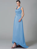 A-Line/Princess Straps Ruched Sleeveless High Low Satin Bridesmaid Dresses TPP0005525