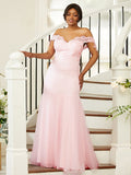 Sheath/Column Stretch Crepe Lace Off-the-Shoulder Sleeveless Floor-Length Bridesmaid Dresses TPP0004970