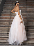 A-Line/Princess Tulle Applique Sweetheart Sleeveless Sweep/Brush Train Wedding Dresses TPP0006507
