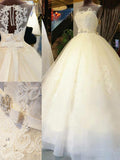 Ball Gown Scoop Cathedral Train Sleeveless Sash/Ribbon/Belt Applique Tulle Wedding Dresses TPP0006479
