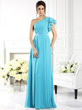 A-Line/Princess One-Shoulder Ruffles Sleeveless Long Chiffon Bridesmaid Dresses TPP0005058
