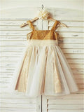 A-line/Princess Spaghetti Straps Sleeveless Ruffles Tea-Length Sequins Flower Girl Dresses TPP0007824