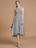 A-Line/Princess Bateau Sleeveless Ruffles Asymmetrical Silk like Satin Bridesmaid Dresses TPP0005019