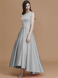 A-Line/Princess Bateau Sleeveless Asymmetrical Ruffles Satin Bridesmaid Dresses TPP0005281