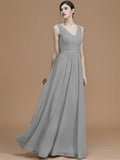 A-Line/Princess V-neck Sleeveless Floor-Length Ruffles Chiffon Bridesmaid Dresses TPP0005747