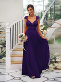 A-Line/Princess Jersey Ruched V-neck Sleeveless Floor-Length Bridesmaid Dresses TPP0005824