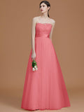 A-Line/Princess Bateau Sleeveless Floor-Length Applique Tulle Bridesmaid Dresses TPP0005365