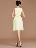 A-Line/Princess V-neck Sleeveless Sash/Ribbon/Belt Short/Mini Chiffon Bridesmaid Dresses TPP0005048