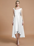 A-Line/Princess V-neck Satin Asymmetrical Sleeveless Bridesmaid Dresses TPP0005395