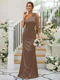 Sheath/Column Silk like Satin Bowknot One-Shoulder Sleeveless Floor-Length Bridesmaid Dresses TPP0004917