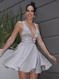 A-Line/Princess Satin Ruffles V-neck Sleeveless Short/Mini Dresses TPP0004838