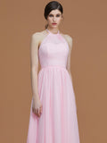 A-Line/Princess Halter Sleeveless Floor-Length Ruched Chiffon Bridesmaid Dresses TPP0005663