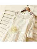 A-line/Princess Scoop Hand-made Flower 3/4 Sleeves Ankle-Length Lace Flower Girl Dresses TPP0007874