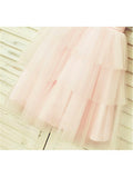 A-line/Princess Scoop Sleeveless Hand-made Flower Tea-Length Tulle Flower Girl Dresses TPP0007848