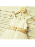 A-line/Princess Spaghetti Straps Sleeveless Lace Tea-Length Tulle Flower Girl Dresses TPP0007846