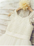A-line/Princess Scoop Sleeveless Lace Knee-Length Tulle Flower Girl Dresses TPP0007585