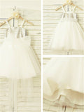A-line/Princess Spaghetti Straps Sleeveless Sequin Tea-Length Tulle Flower Girl Dresses TPP0007863