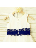 A-line/Princess Scoop Sleeveless Lace Tea-Length Tulle Flower Girl Dresses TPP0007827