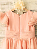 A-line/Princess Scoop Short Sleeves Tea-Length Chiffon Flower Girl Dresses TPP0007854