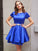 A-Line/Princess Satin Sash/Ribbon/Belt Scoop Short Sleeves Short/Mini Dresses TPP0004851