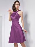 A-Line/Princess Scoop Sleeveless Pleats Short Elastic Woven Satin Bridesmaid Dresses TPP0005103