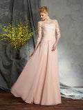 A-Line/Princess Scoop Applique 3/4 Sleeves Long Chiffon Mother of the Bride Dresses TPP0007131