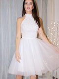 A-Line/Princess Sleeveless Halter Beading Tulle Short/Mini Homecoming Dresses TPP0004170