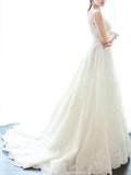 A-Line/Princess Sleeveless V-neck Court Train Applique Lace Wedding Dresses TPP0006590