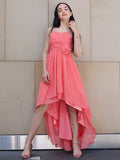 A-Line/Princess Chiffon Ruffles Spaghetti Straps Sleeveless Asymmetrical Junior/Girls Bridesmaid Dresses TPP0005842