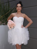 A-Line/Princess Organza Ruched Sweetheart Sleeveless Short/Mini Wedding Dresses TPP0006057