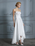 A-Line/Princess Sweetheart Sleeveless Beading Asymmetrical Tulle Wedding Dresses TPP0006546