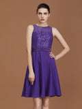 A-Line/Princess Lace Knee-Length Sleeveless Bateau Chiffon Bridesmaid Dresses TPP0005760
