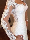Trumpet/Mermaid Long Sleeves V-neck Sweep/Brush Train Applique Lace Wedding Dresses TPP0006226