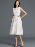 A-Line/Princess Sleeveless Bateau Knee-Length Tulle Wedding Dresses TPP0006017