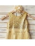 A-line/Princess Scoop Sleeveless Ruffles Tea-Length Sequins Flower Girl Dresses TPP0007837