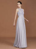 A-Line/Princess Scoop Lace Floor-Length Ruched Chiffon Bridesmaid Dress TPP0005643