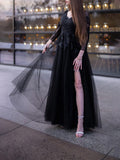 Ball Gown Tulle Long Sleeves Applique Off-the-Shoulder Floor-Length Dresses TPP0001473