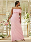 Sheath/Column Stretch Crepe Ruched One-Shoulder Sleeveless Floor-Length Bridesmaid Dresses TPP0004996
