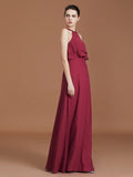 A-Line/Princess Scoop Sleeveless Floor-Length Ruffles Chiffon Bridesmaid Dress Ruffles TPP0005632
