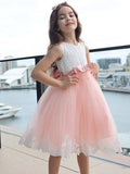 A-Line/Princess Lace Bowknot Scoop Sleeveless Short/Mini Flower Girl Dresses TPP0007459